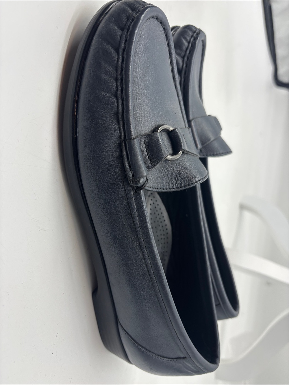 SAS Black Leather Slip-On Loafers with Silver Accent